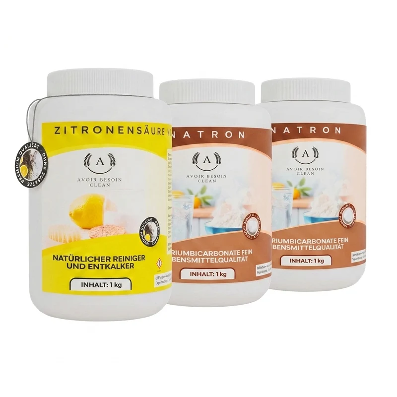 1x Zitronensäure Pulver 1kg + 2x Natron Pulver 1kg - Natürliche Haushaltsreiniger in Lebensmittelqualität